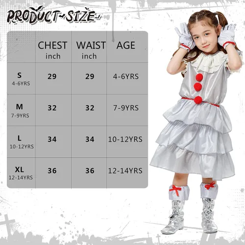 Vista 3 de Girl Pennywose Costume - Scary Clown Halloween Costume for Girls Playwear - It Costume for Kid
