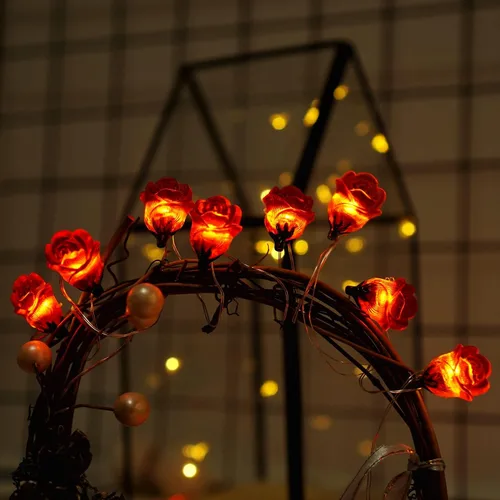 Vista 5 de Cadena de luces con 40 LED en forma de flor de rosa, 13 pies, funciona con pilas, luces de hadas románticas para decoración del día de San Valentín