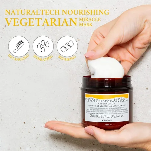 Vista 3 de Davines Naturaltech - Máscara milagrosa vegetariana nutritiva, hidratante profunda para cabello seco y quebradizo, 8.77 onzas líquidas