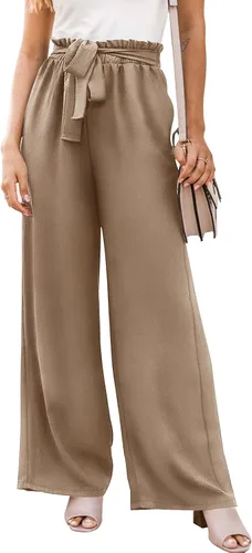 Vista 2 de NIMIN Pantalones de pierna ancha para mujer, cintura alta, pantalones casuales de negocios, pantalones de trabajo, pantalones sueltos y fluidos
