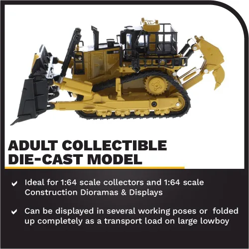 Vista 4 de Diecast Masters Bulldozer Caterpillar D11 a escala 1:64 con 2 cuchillas y desgarradores traseros Modelo 85637 Play & Collect Series Cat