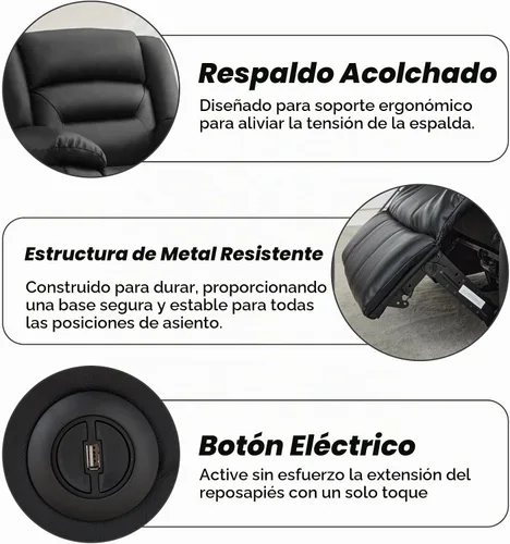 Vista 3 de EBELLO Silla reclinable eléctrica clásica, de piel sintética, de gran tamaño, con cojín suave y respaldo, sofá con cómodo sillón para sala de estar