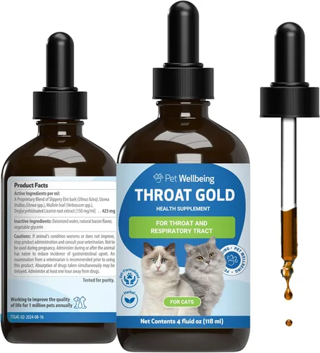 Vista 10 de Pet Wellbeing Garganta dorada para gatos – Apoyo respiratorio para gatos, tos ocasional y ronquera con gordolobo y olmo resbaladizo – Certificado