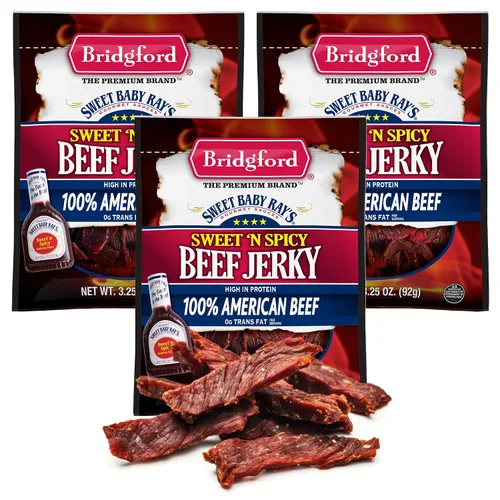 Vista 17 de Bridgford Sweet Baby Ray's Beef Jerky Honey BBQ de 3.25 onzas, paquete de 2 – Cecina alta en proteínas para impulso de energía del mediodía