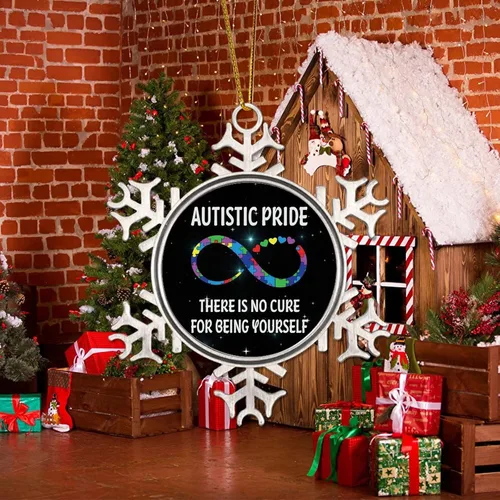 Vista 5 de Rompecabezas de símbolo del infinito del orgullo autista, adorno colgante para árbol de Navidad, regalo para niños autistas, decoración de Navidad