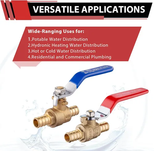 Vista 5 de Paquete de 2 válvulas de bola EFIELD Pex Brass de 1/2 pulgada con cierre de puerto completo, caliente y frío, (VALVE001) Válvula de cierre