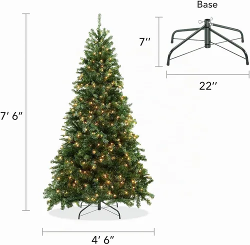 Vista 6 de Casafield - Árbol de Navidad artificial de verde pino realista, de 7.5 pies con luces y soporte de metal resistente