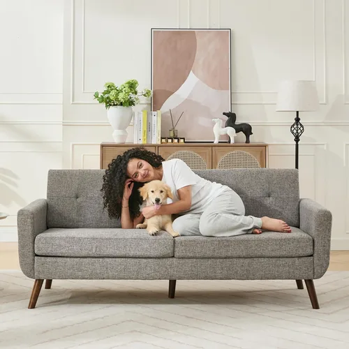Vista 6 de Tbfit Sofá de dos plazas, sofás de estilo de mediados de siglo, sofá pequeño de bouclé para sala de estar, dormitorio, oficina, muebles tapizados
