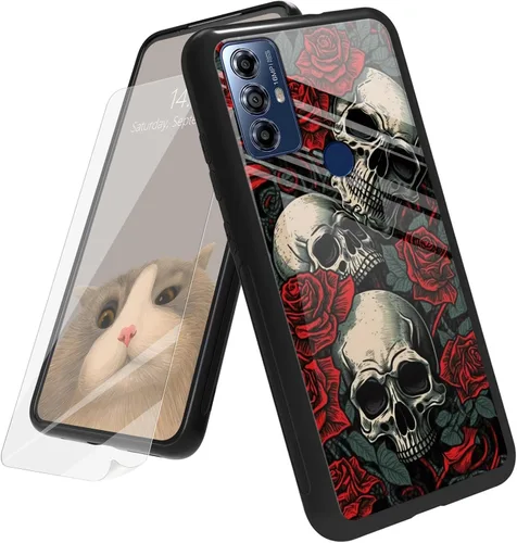Vista 43 de Funda para Motorola Moto G Play 4G 2024 con protector de pantalla, parte trasera de vidrio templado + funda de silicona suave TPU absorción