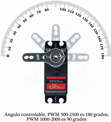 Vista 5 de 4 piezas DSSERVO DS3225MG 55.1 lbs Servos digitales de engranaje de metal impermeable, servo RC de alto torque de 180 grados con brazo servo 25T