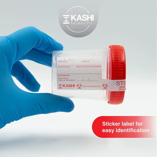Vista 2 de Kashi Scientific Vaso estéril para muestras con tapa y sellado seguro envuelto individualmente para recolección de orina o semen, taza de orina