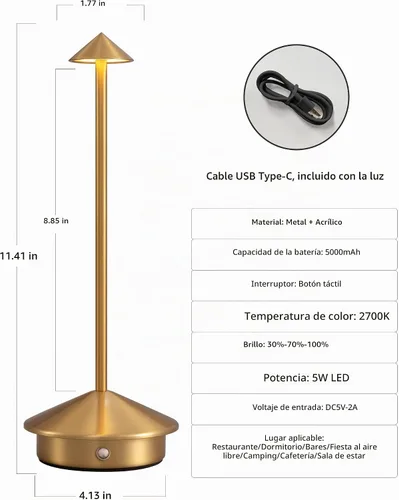 Vista 5 de Juego de 2 lámparas de mesa modernas inalámbricas, lámparas de escritorio LED portátiles, iluminación con batería recargable de 5000mAh