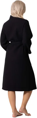 Vista 6 de Turkish Linen Bata tipo kimono ligera de punto gofre, para spa y baño, para mujer, de secado rápido, suaves Negro