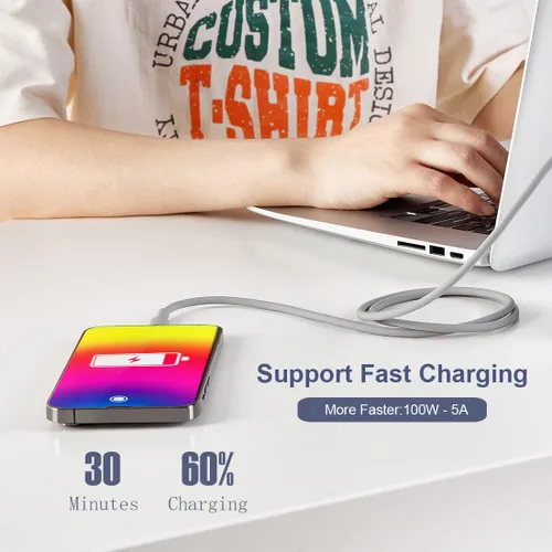 Vista 2 de Hichain Cable de carga USB C gris de 4 pies, cable de carga rápida tipo C de 100 W