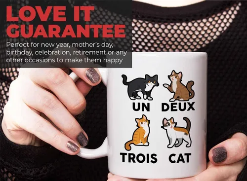 Vista 7 de Bubble Hugs Cat Lovers Taza de café de 11 oz color blanco – un deux trois cat – Propietario de mascotas Gatito Paw Furkids Felidae Persa Maine Coon