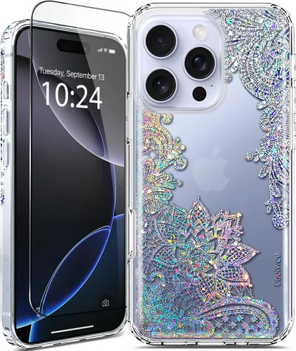 Vista 17 de Funda para iPhone 16, con protector de pantalla, linda para mujeres y niñas, funda protectora de grado militar de 10 pies para iPhone 16, funda