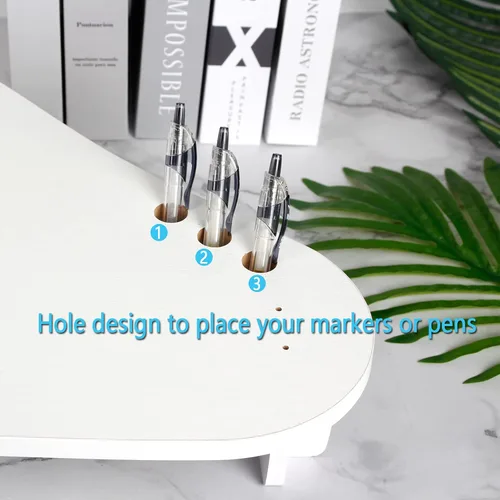 Vista 4 de Triángulo de madera para monitor elevador – almacenamiento de escritorio multiusos blanco para computadora, laptop, impresora