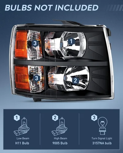 Vista 2 de Nilight Conjunto de faros para 2007 2008 2009 2010 2011 2012 2013 Silverado 1500 2007-2014 Silverado 2500HD 3500HD Faros de repuesto Carcasa negra