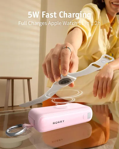 Vista 4 de RORRY Flow Cargador portátil 10000mAh 40W Enchufe de pared Banco de energía Rosa