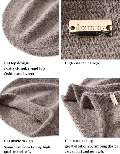 Vista 5 de jaxmonoy Gorro de punto holgado de cachemira para mujer, gorro de invierno suave y cálido de lana para mujer