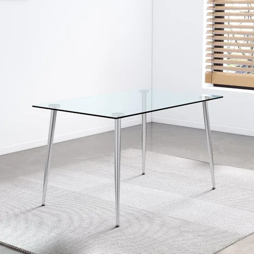Vista 8 de Mesa de comedor rectangular moderna y minimalista de cristal para 4 y 6 personas con mesa de vidrio templado de 0.31 pulgadas y patas de metal