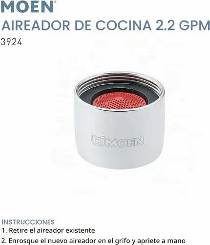 Vista 2 de Moen 3924 Collection - Aireador de rosca hembra de 2.2 GPM, 0.1, cromado
