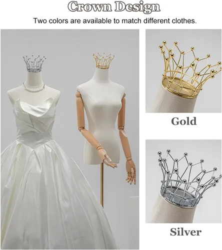 Vista 3 de Elegant Gold Wedding Dress Mannequin with Arms - Half-Size Female Dress Form for Clothing & Jewelry Display, Stylish Torso Mannequin with Stand for
