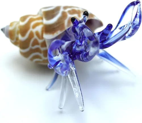 Vista 6 de Figuras en miniatura de cangrejo ermitaño de conchas marinas, animales soplados a mano, arte de regalo coleccionable, decoración de regalo, azul (V1)