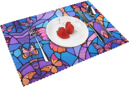 Vista 12 de Rectangular Placemats Set of 4, Heat Resistant Black Eagle Printed Kitchen Dining Table Mats
