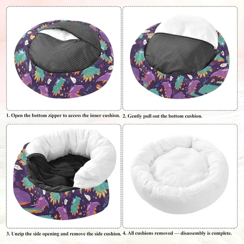 Vista 7 de Pet Dog Bed Calming Anti Anxiety Fluffy Cat Cave Bed for Extra Small Size Pets Sleeping XS Cute Dinosaur Cartoon Halloween Witch Spiders Web