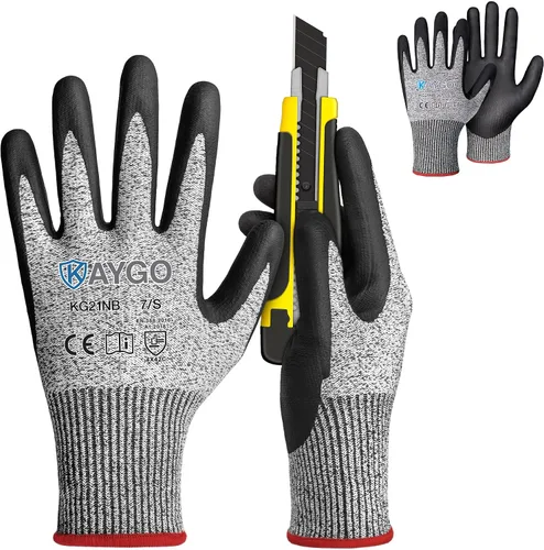 Vista 13 de KAYGO - Guantes de nitrilo resistentes a cortes para tareas de agarre aceitoso y húmedo ANSI A3, HPPE/Forro de fibra de vidrio, agarre