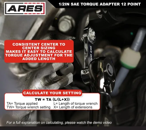 Vista 3 de ARES 43020 – Adaptador de extensión de llave dinamométrica de 1/2 pulgada de 12 puntas con extremo en caja – Accionamiento de 3/8 pulgadas