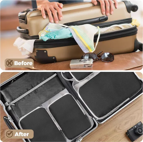 Vista 70 de Juego de 8 cubos de embalaje para maletas, organizadores de equipaje de viaje, accesorios de viaje, organizador de equipaje esencial