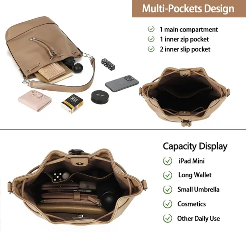 Vista 4 de AFKOMST Bolsos y monederos para mujer con cordón y bolsos de hombro con 2 correas desmontables