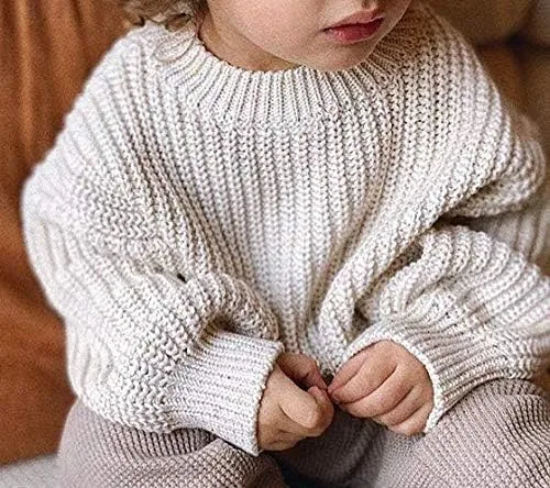Vista 2 de Suéter Woshilaocai de punto para niña o bebé, con manga larga, holgado, suéter cálido, ropa para otoño e invierno