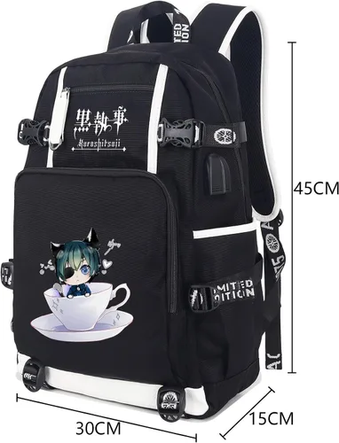 Vista 3 de Roffatide Anime - Mochila de mayordomo negro con puerto de carga USB y puerto para auriculares