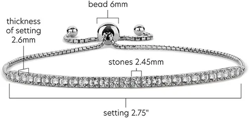 Vista 5 de Pulsera Bolo ajustable de Tirafina con gemas y zafiro blanco creado en laboratorio, de plata esterlina, fácil de poner y quitar