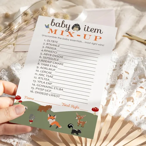 Vista 5 de Paper Clever Party Woodland Baby Shower Games Género Neutral – Actividad de lucha de palabras – Divertidas actividades de baby shower para invitados