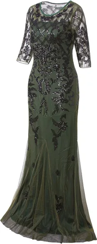 Vista 3 de Vijiv - Vestido de noche de fiesta largo vintage de los años 20 para boda, vestido de noche con lentejuelas de manga 23