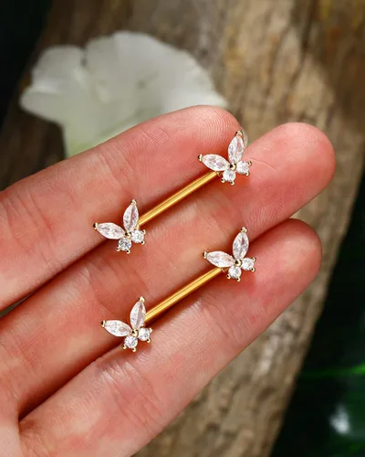 Vista 2 de Jewseen Anillos de pezón de mariposa para mujer, 14G, joyería de piercing de pezón de oro, acero quirúrgico, escudo de pezón, circonita cúbica