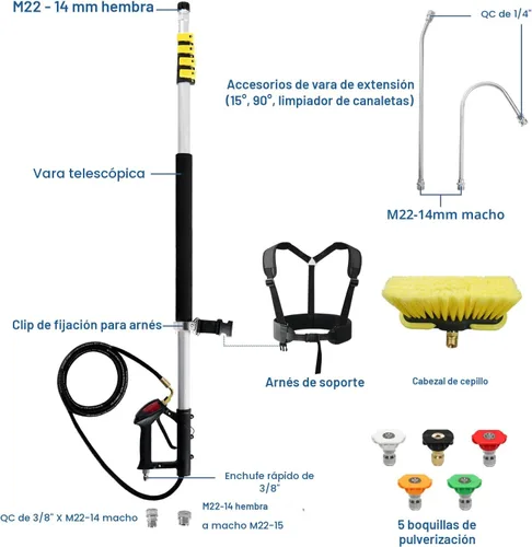 Vista 5 de Janz Varita telescópica de aluminio para lavadora a presión de 24 pies con varita de extensión para lavadora a presión, accesorio limpiador
