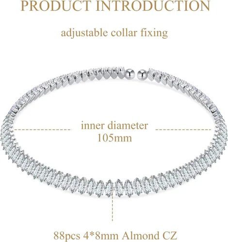 Vista 5 de AiliFe Gargantilla de circonita cúbica para mujeres y hombres, collar de tenis blanco brillante con diamantes de imitación falsos para novia, boda