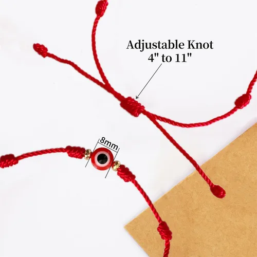 Vista 3 de BONITTER Juego de Pulseras de Protección contra el Mal de Ojo, 12 Piezas de Amuletos Ajustables de Hilo Rojo con 7 Nudos de la Suerte, Pulseras