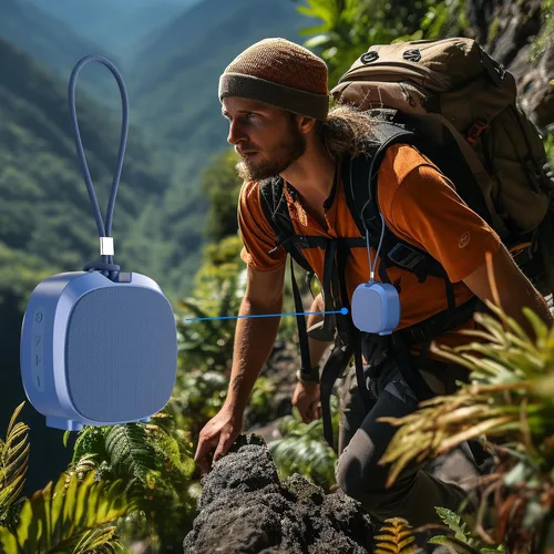 Vista 5 de PEICHENG Altavoz, pequeño altavoz portátil Bluetooth inalámbrico IPX5 impermeable para ducha, sonido estéreo fuerte, graves profundos, Azul