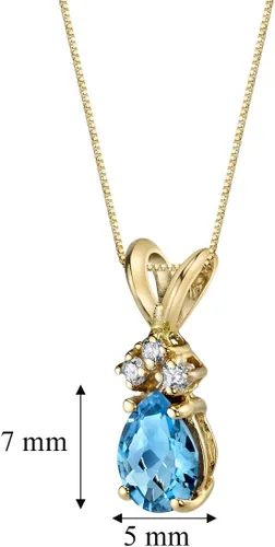 Vista 3 de PEORA Colgante de topacio azul suizo con diamantes genuinos en oro amarillo de 14 quilates, delicado solitario de lágrima, forma de pera, 0.27 x