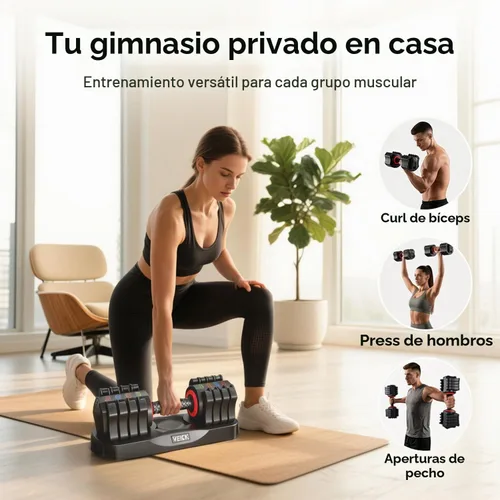 Vista 2 de VEICK Mancuerna ajustable de 25 libras, esfera de cambio rápido con mango antideslizante y soporte de bandeja, pesas de gimnasio en casa que ahorra