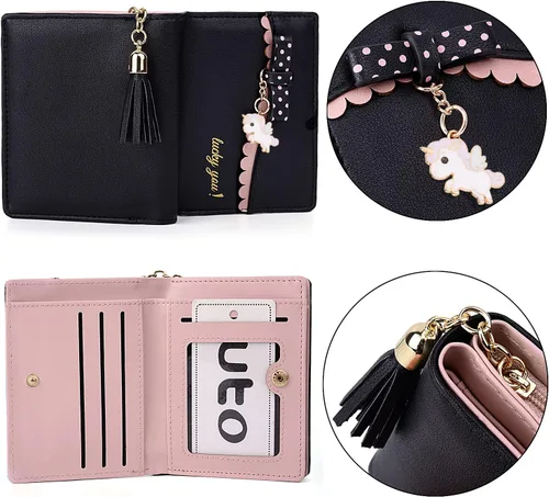 Vista 5 de UTO Wallet for Girls Cute Leather Vegan Small Women Tassel Pendant Card Holder Kawaii Coin Purse 1095