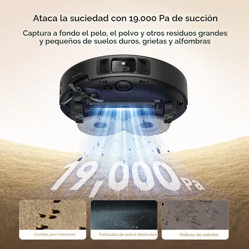 Vista 4 de Mova P50 Pro Ultra Robot Aspiradora y Trapeador, succión de 19,000Pa con cepillo antienredos, trapeador extraíble y levantable para alfombra y piso