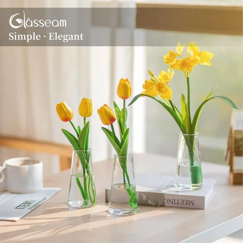 Vista 3 de Glasseam Jarrones de flores transparentes para centros de mesa: moderno juego de 12 jarrones de cristal para bodas, fiestas, centros de mesa