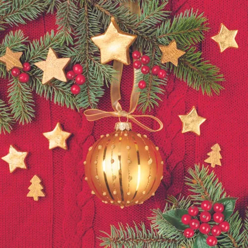 Vista 12 de Servilletas de papel de 20 unidades de 13 x 13 pulgadas para Navidad, 3 capas, estampado de campanas y velas, servilletas de cóctel para fiestas